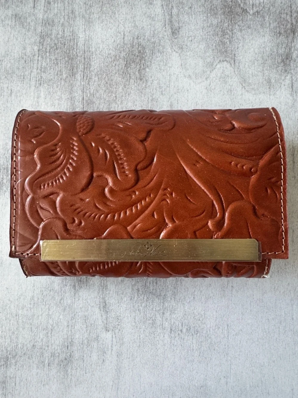 Patricia Nash Wallet Tooled Tri-fold Cametti Leather Florence Brown
